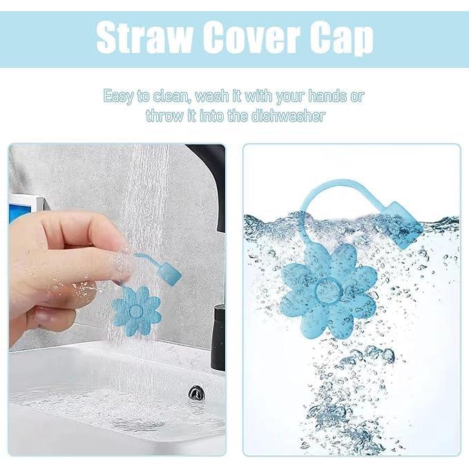 Cubiertas de Pajitas SEMATA Flor Azul para Copas 30/40 Oz