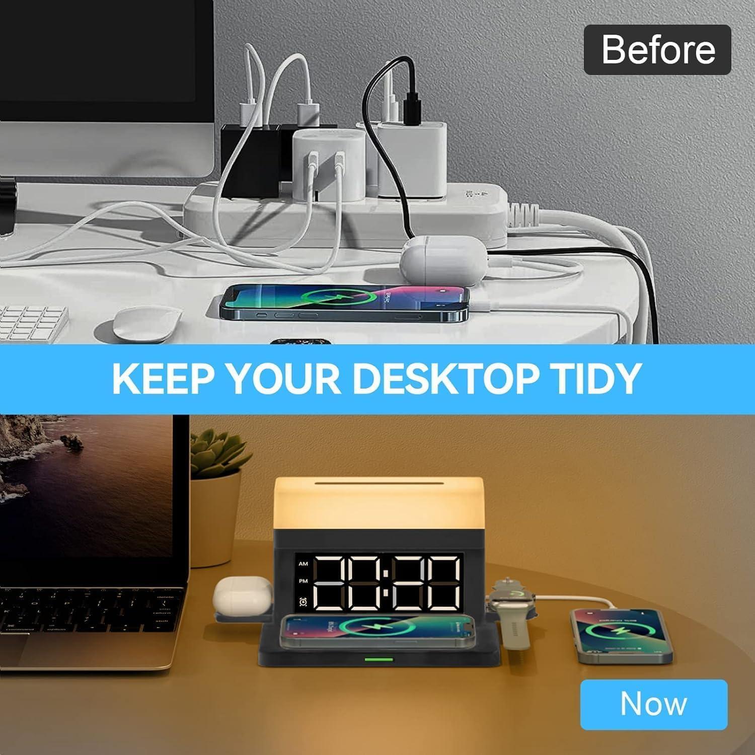 Cargador Inalámbrico 6 en 1 BODSEIEOU con Reloj Despertador 15W