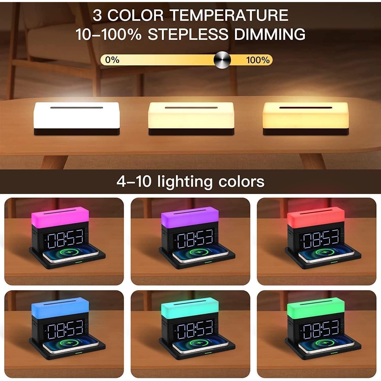 Cargador Inalámbrico 6 en 1 BODSEIEOU con Reloj Despertador 15W