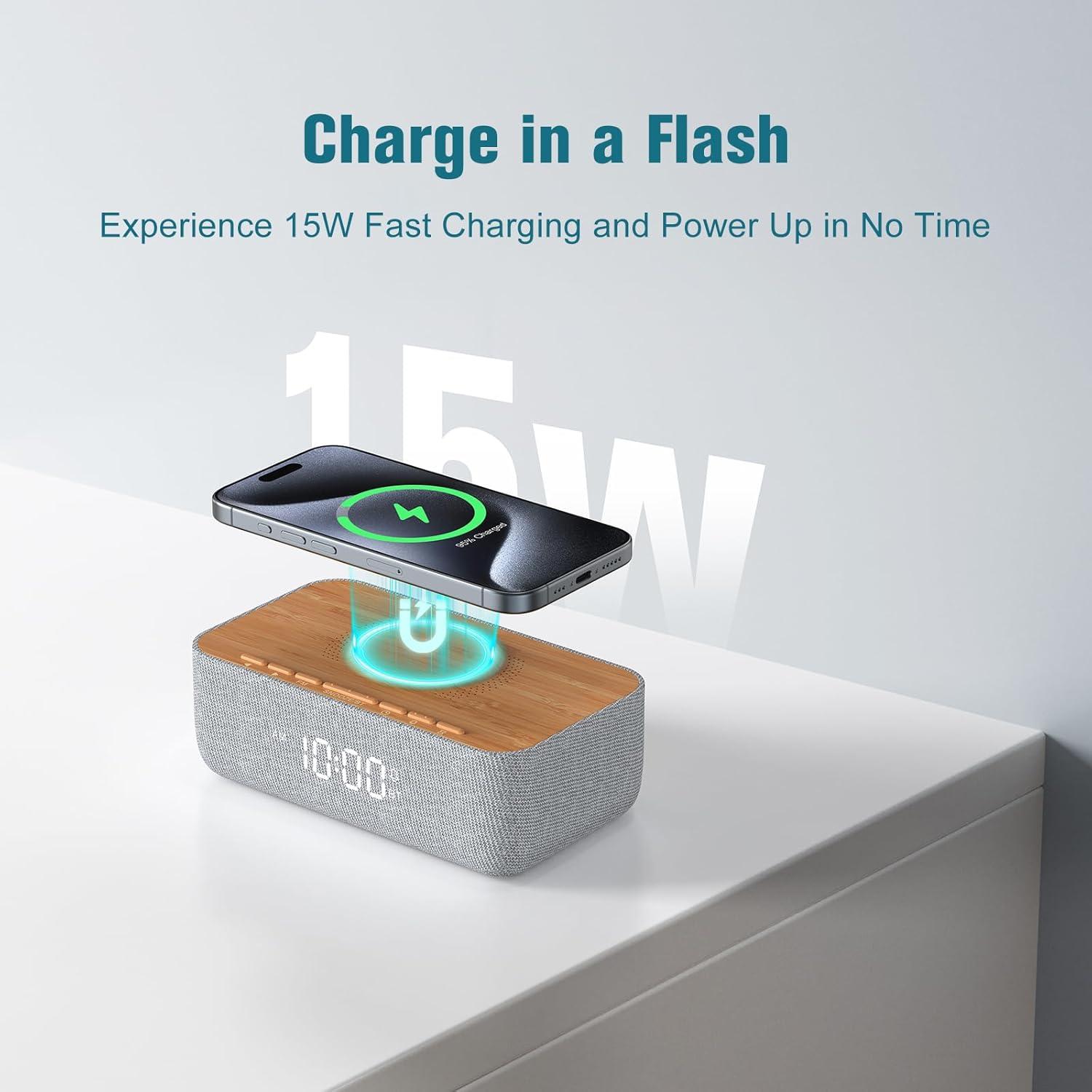 Reloj Despertador REACHER R9BT-RA con Carga Inalámbrica y Radio FM