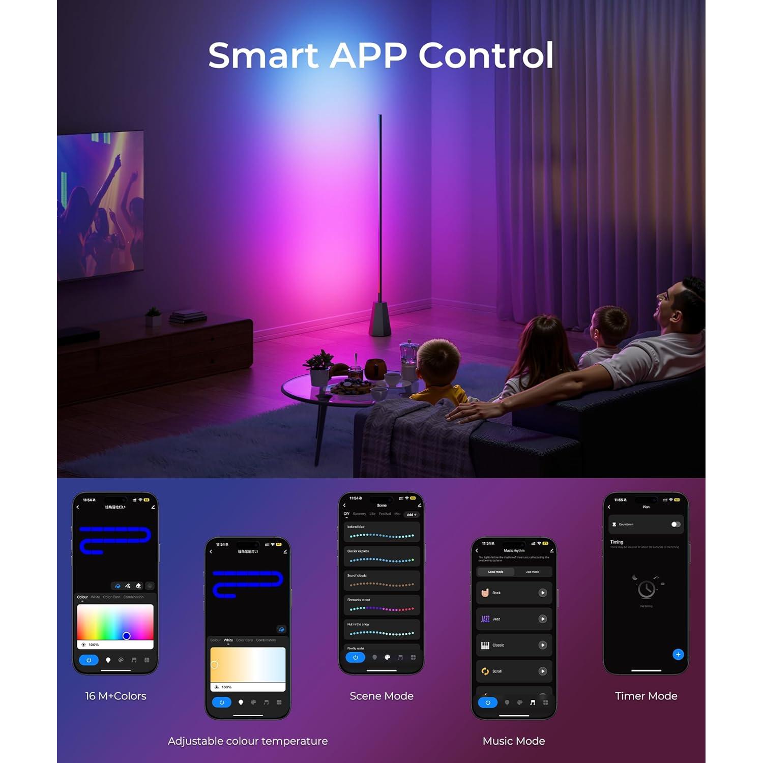 Lámpara de Esquina LED DeckTok RGB, Control APP y Voz, 2700-6500K