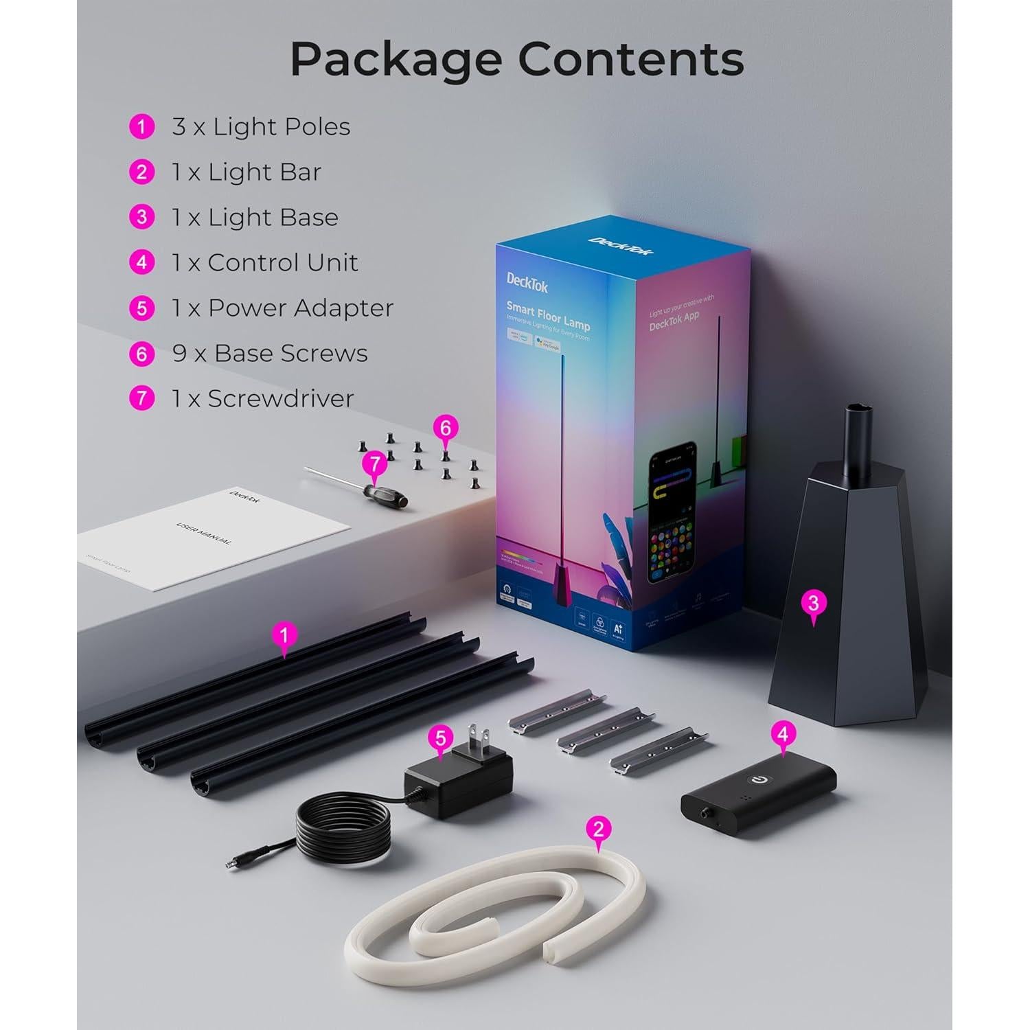 Lámpara de Esquina LED DeckTok RGB, Control APP y Voz, 2700-6500K