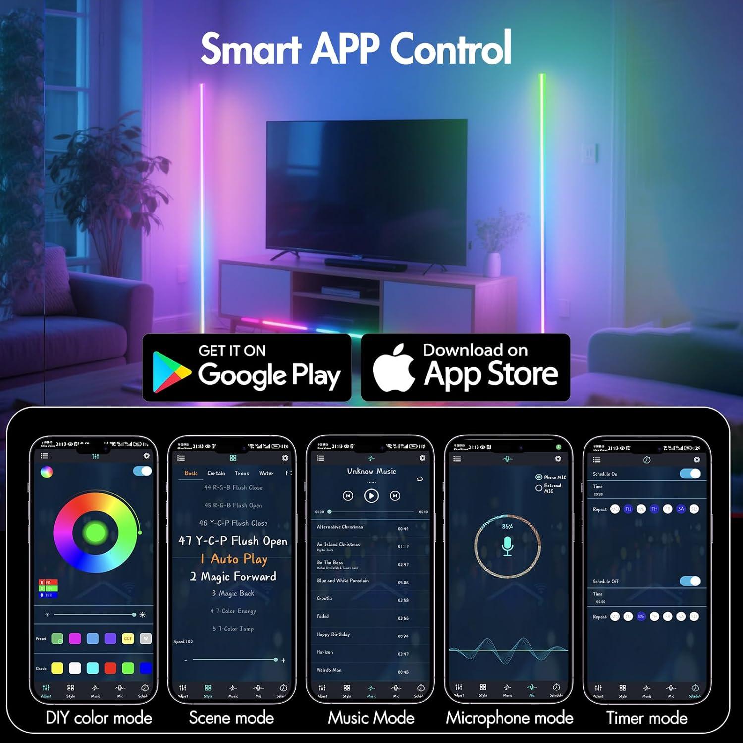 Lámpara de Esquina LED RGB PTVGS 144.78 cm Control Remoto