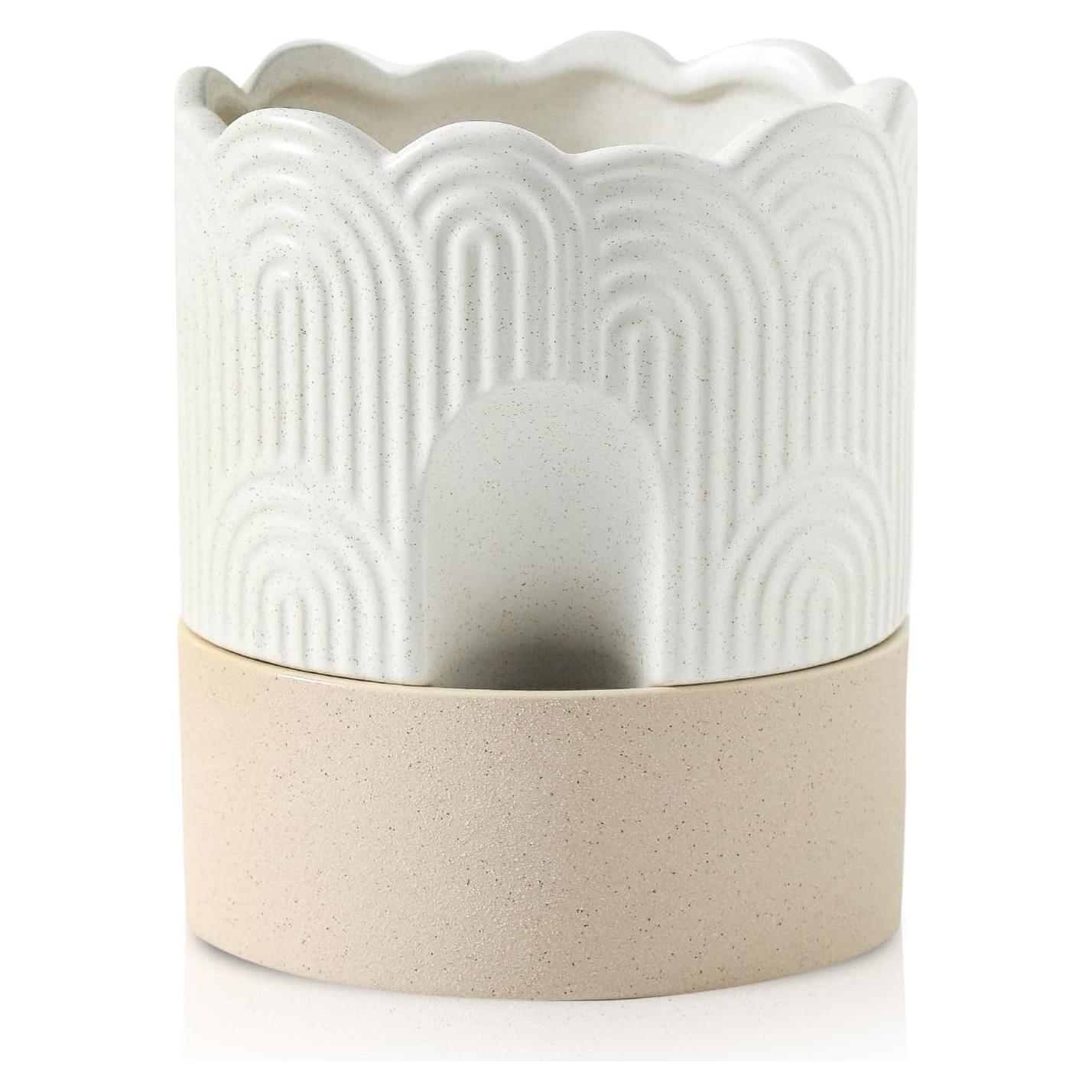 Maceta Autorriego Nihow 15 cm Cerámica Beige y Natural