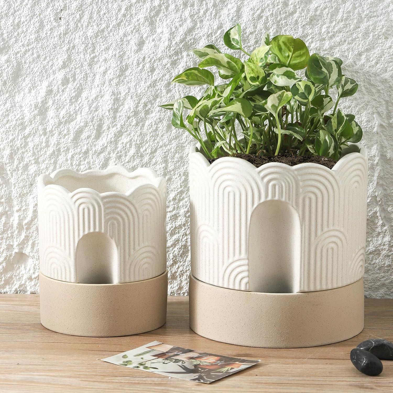 Maceta Autorriego Nihow 15 cm Cerámica Beige y Natural