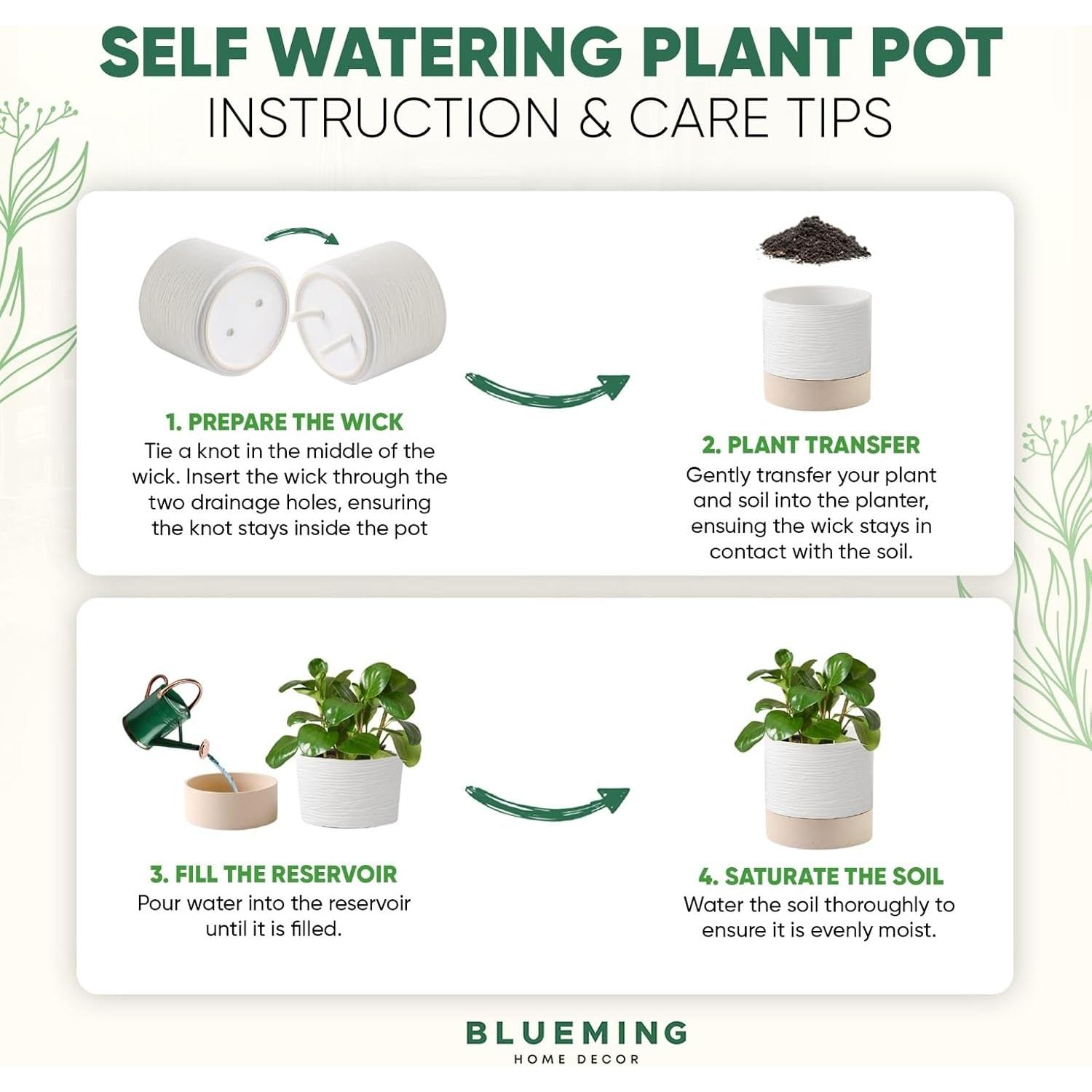 Maceta Autorriego Cerámica Blueming 18 cm Blanco Beige