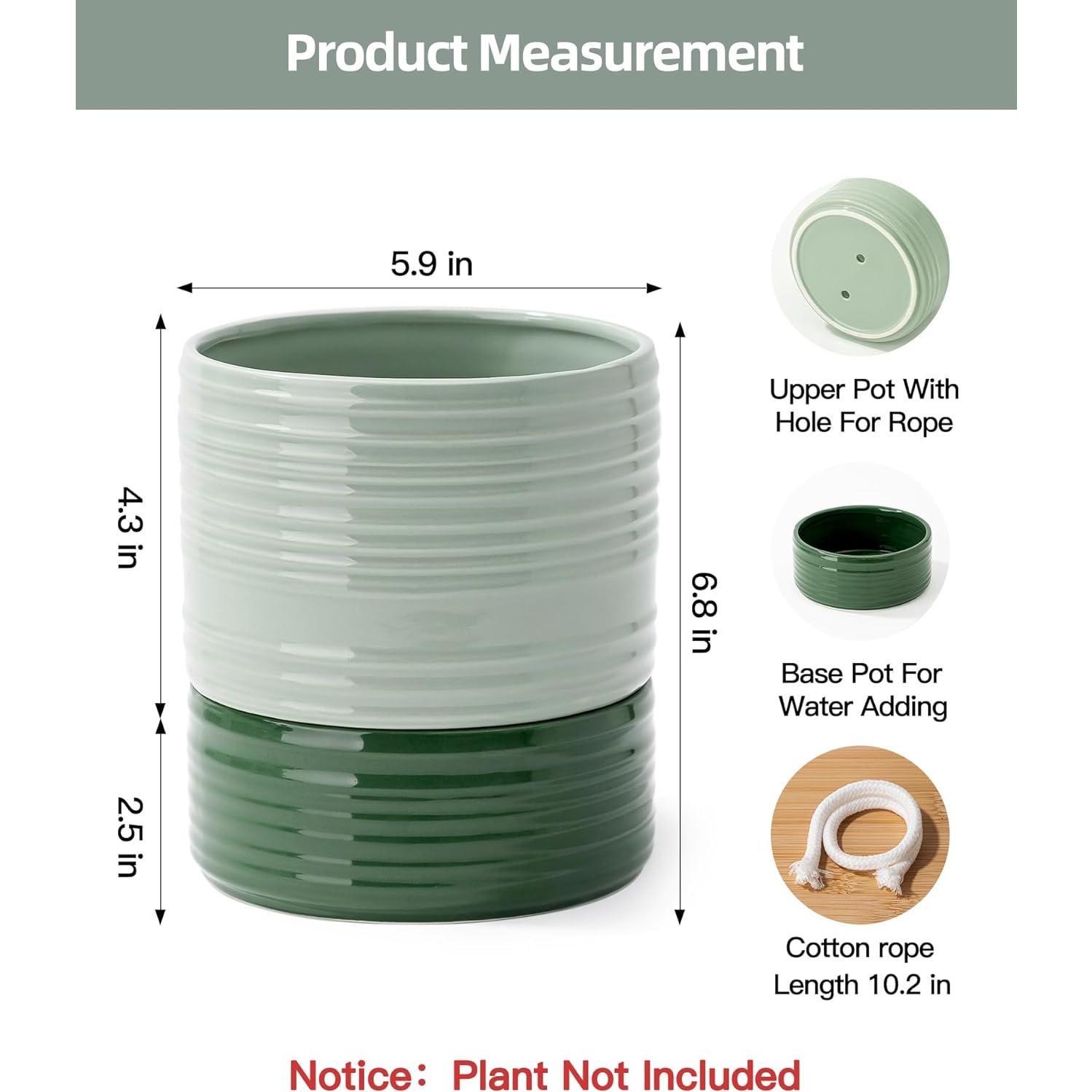 Maceta Autorriego Fayoula Cerámica 15 cm Verde Claro
