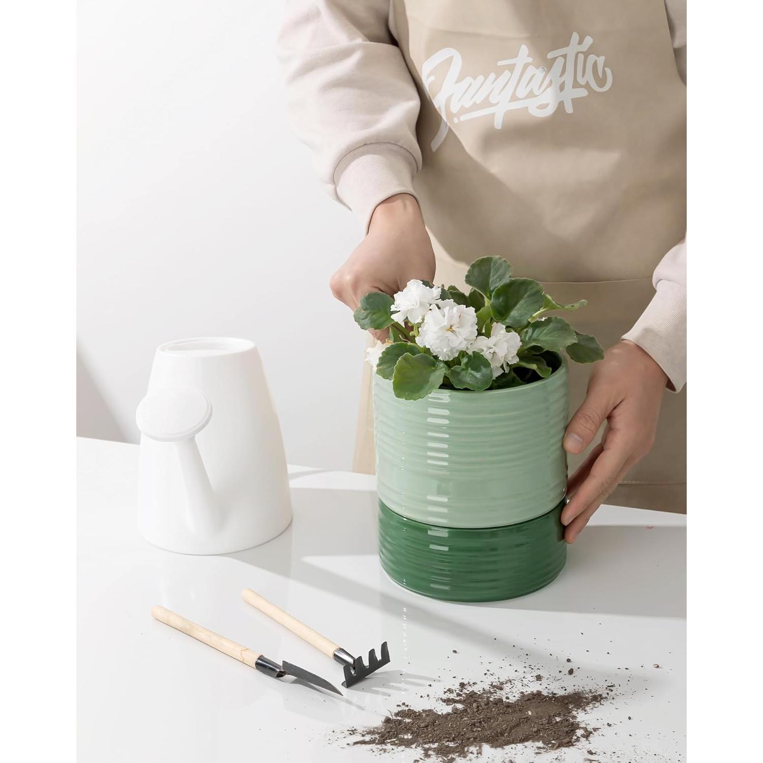 Maceta Autorriego Fayoula Cerámica 15 cm Verde Claro