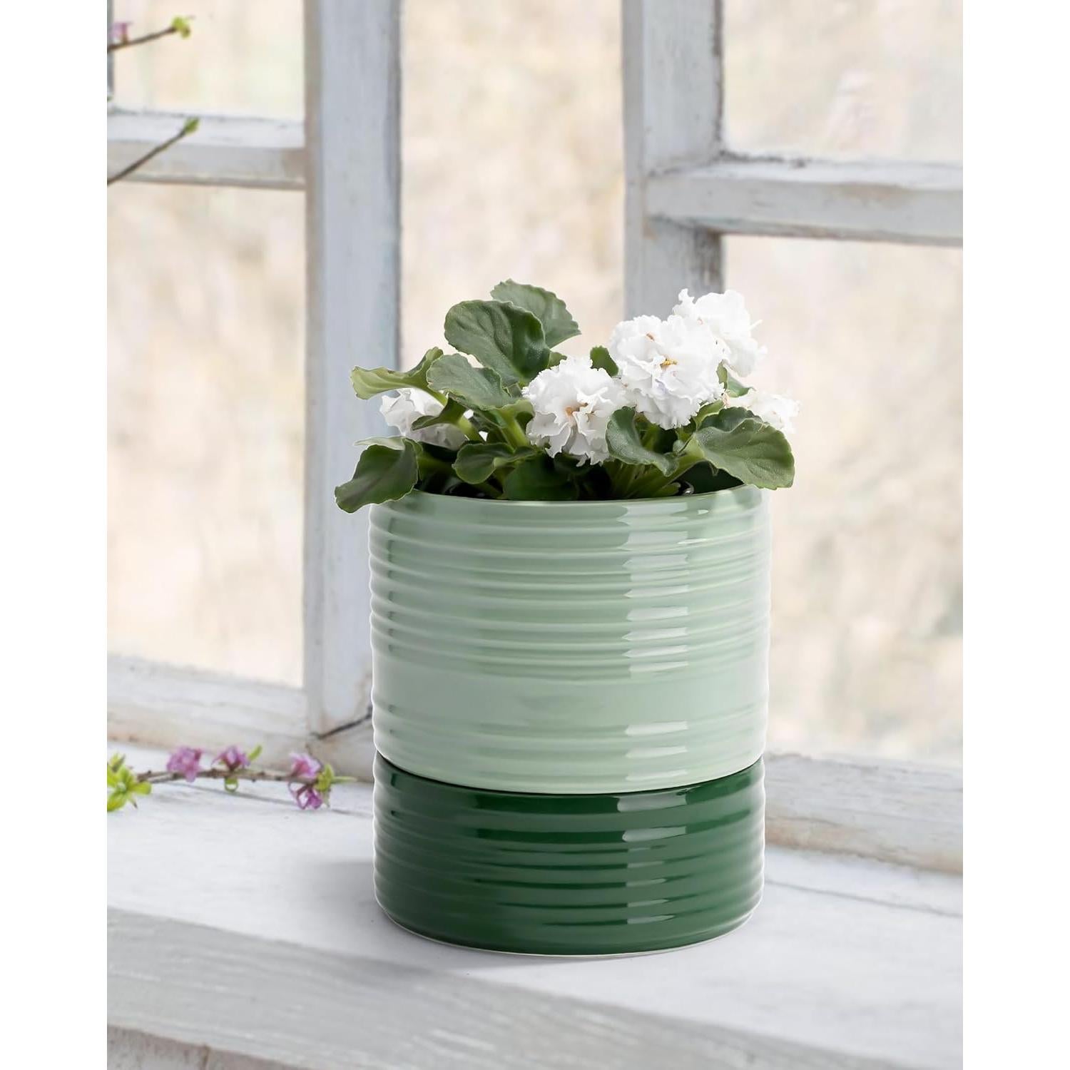 Maceta Autorriego Fayoula Cerámica 15 cm Verde Claro