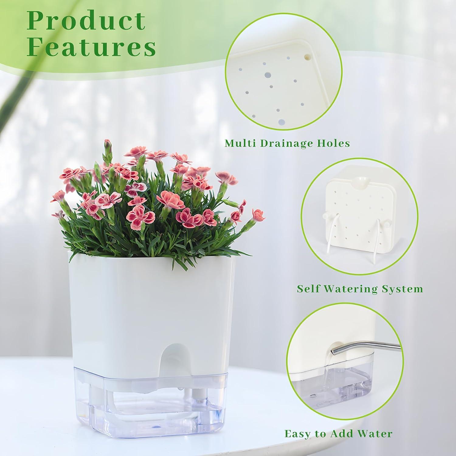 Macetas Autorriego FAMZ 4 Pack Cuadradas Transparentes 10" 7" 5.5" 4.3"