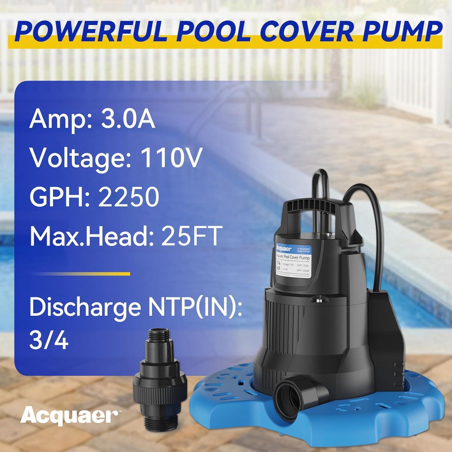 Bomba Automática Acquaer 1/4 HP para Cubierta de Piscina