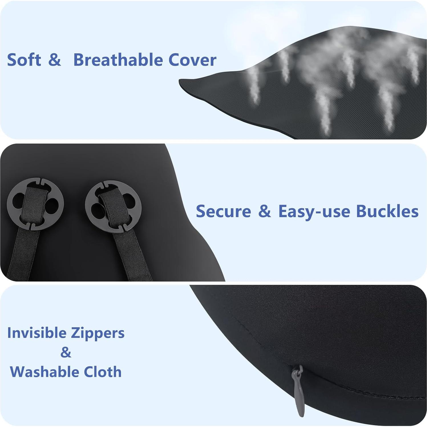 Kit Almohadas Lumbar y Cuello GEEYONTEK Espuma Memoria Negro