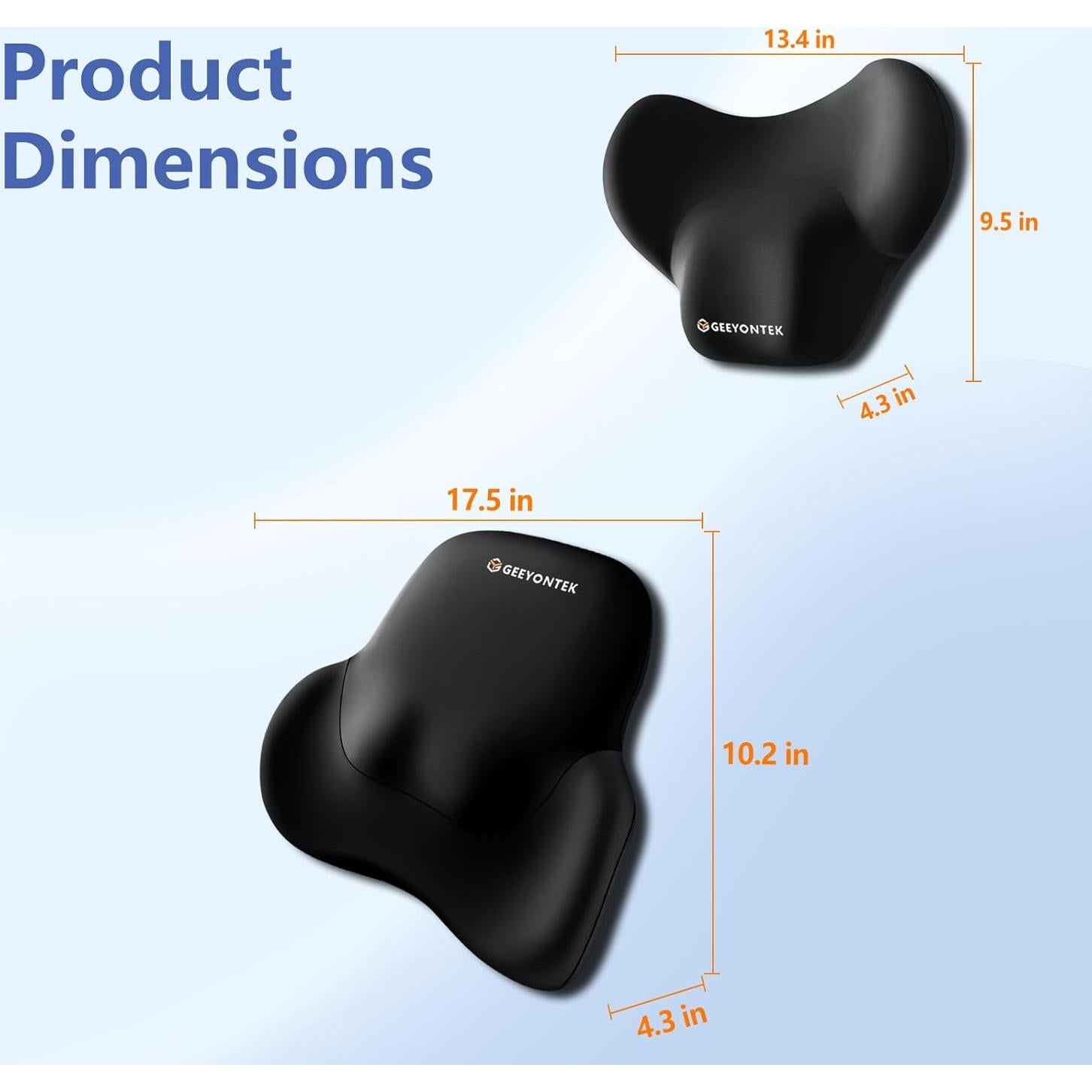 Kit Almohadas Lumbar y Cuello GEEYONTEK Espuma Memoria Negro