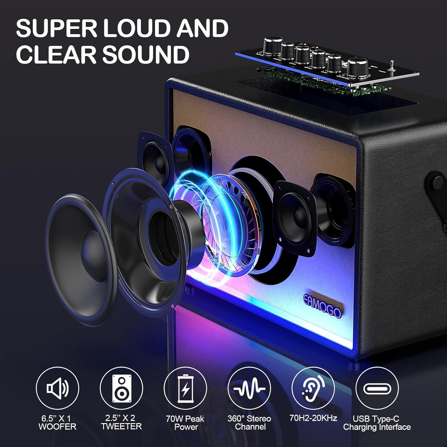 Altavoz Bluetooth EAMOGO 70W Portátil con 2 Micrófonos UHF