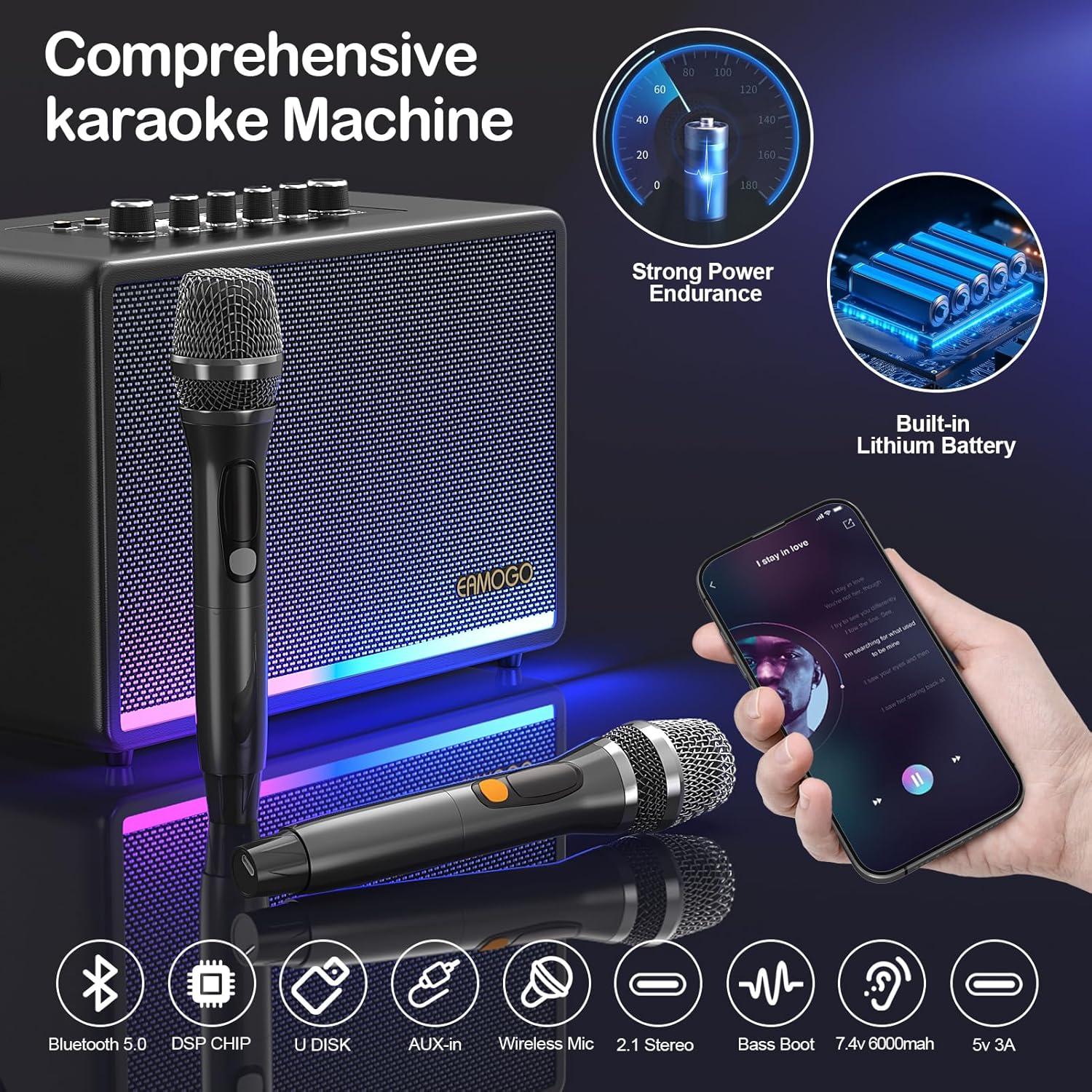 Altavoz Bluetooth EAMOGO 70W Portátil con 2 Micrófonos UHF