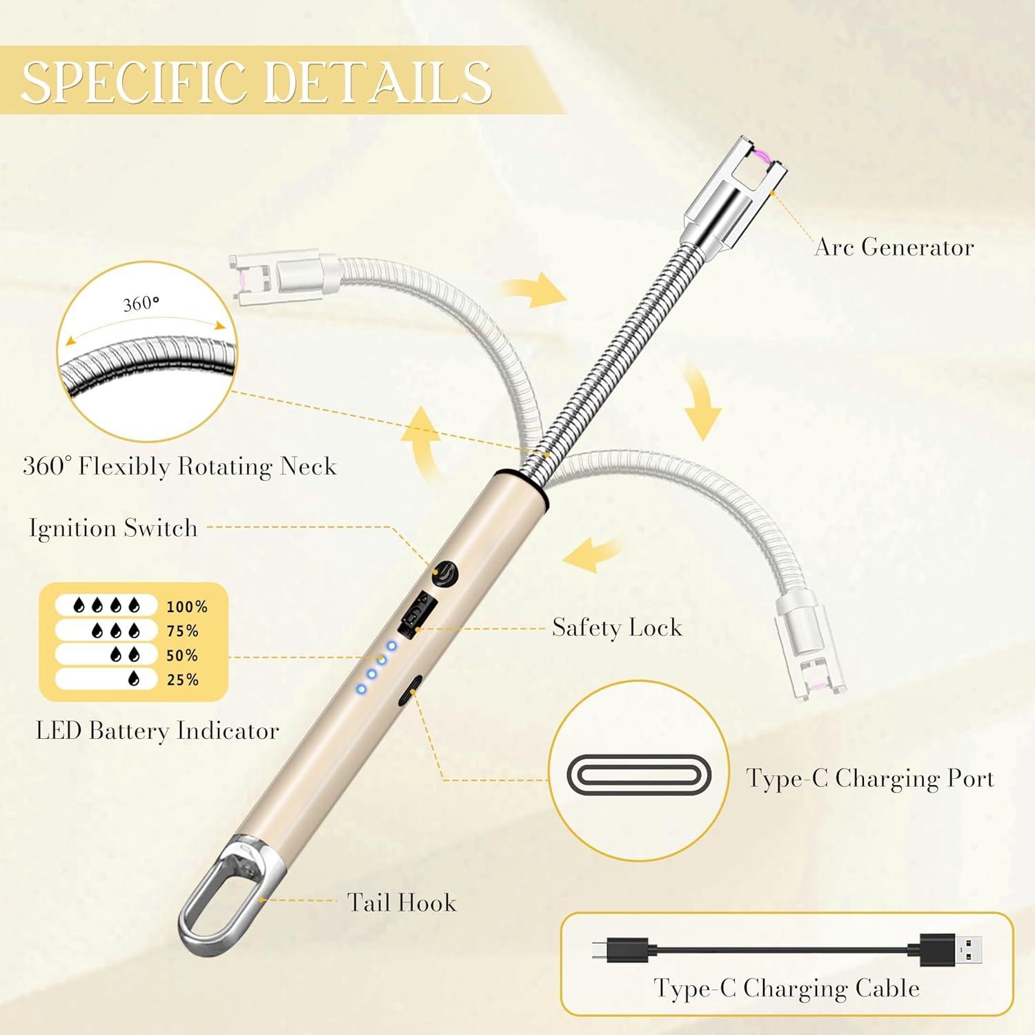 Encendedor Eléctrico Recargable Koulate Oro 360° a Prueba de Viento