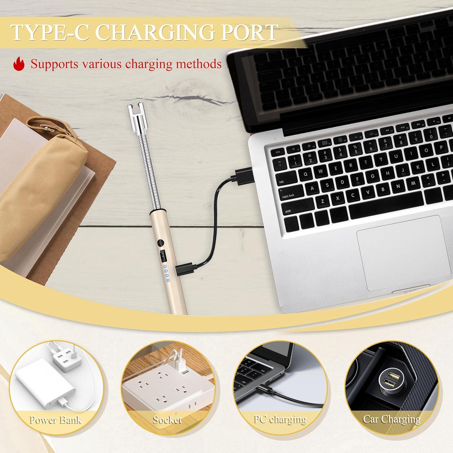 Encendedor Eléctrico Recargable Koulate Oro 360° a Prueba de Viento