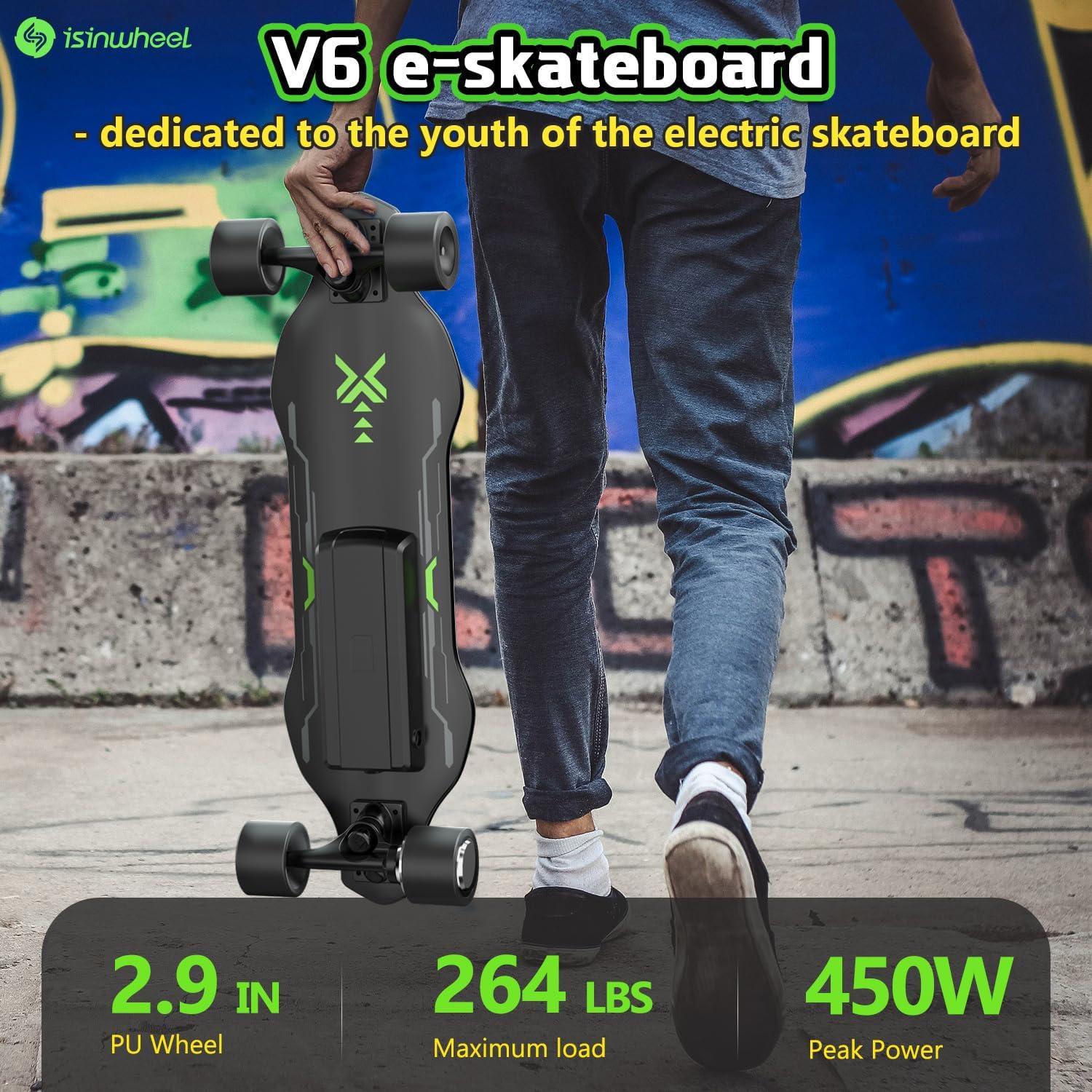 Patineta eléctrica isinwheel V6 450W 16 km 120 kg control remoto