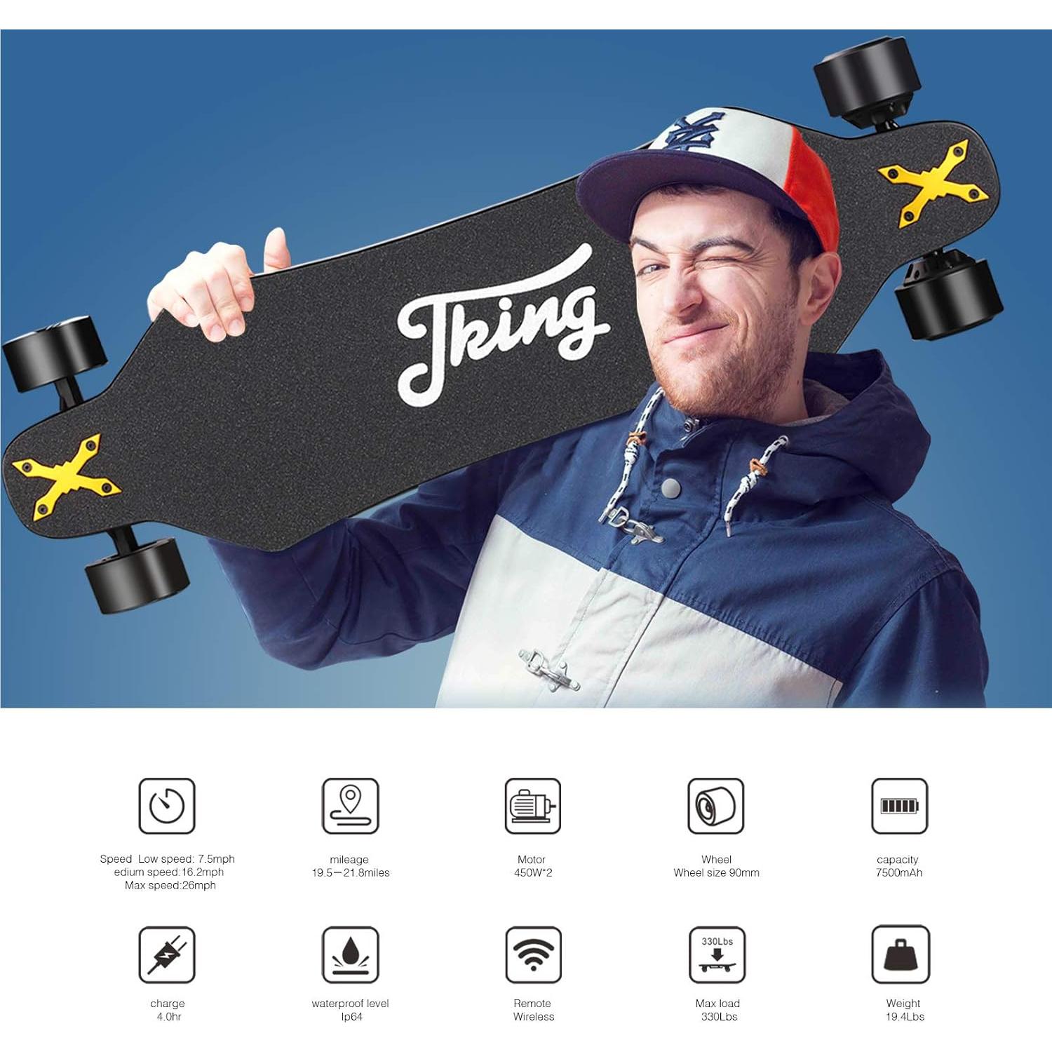 Patineta Eléctrica JKING Larga 900W 41.84 km/h 149.68 kg