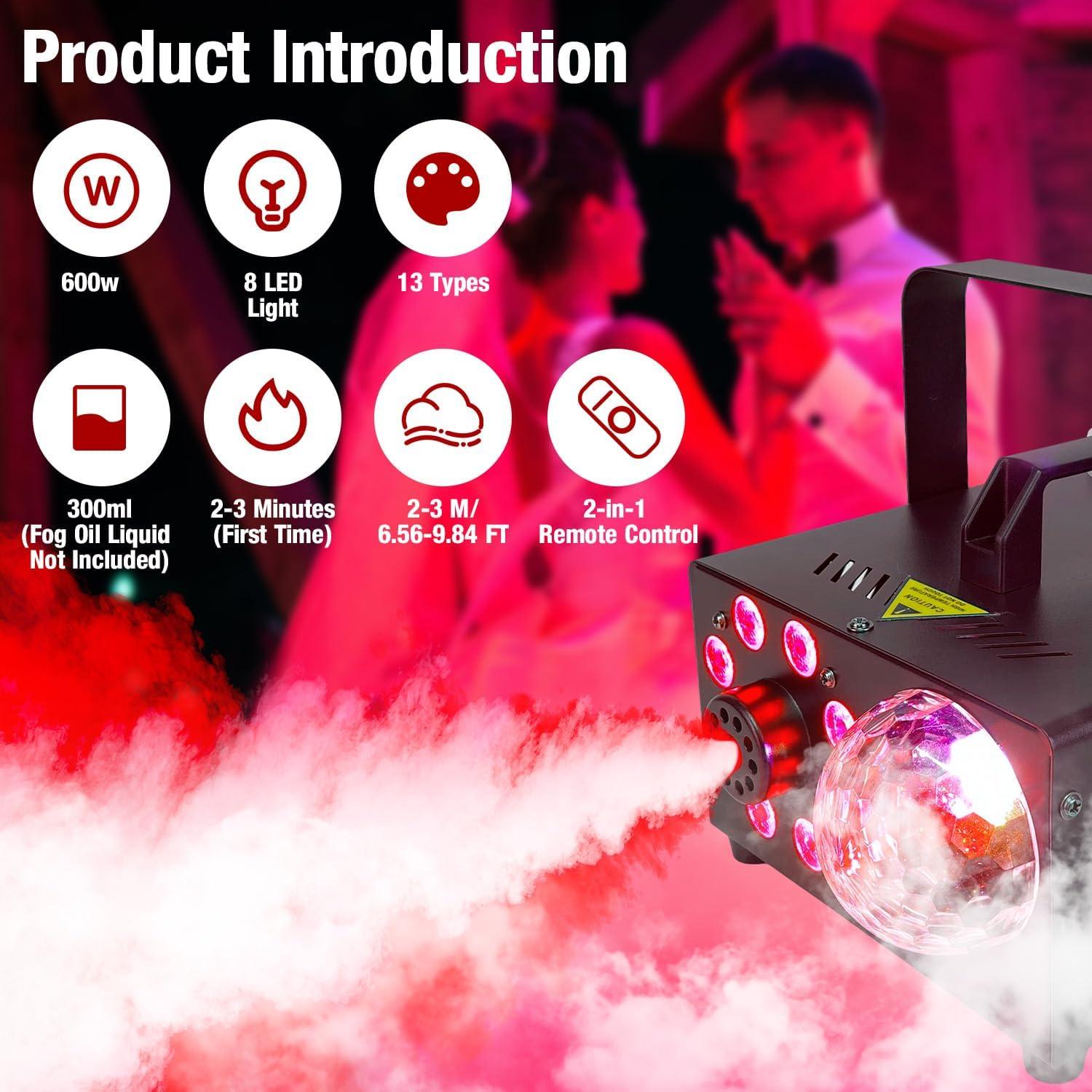 Máquina de Niebla 600W JIYUZEST con Control Remoto y LED