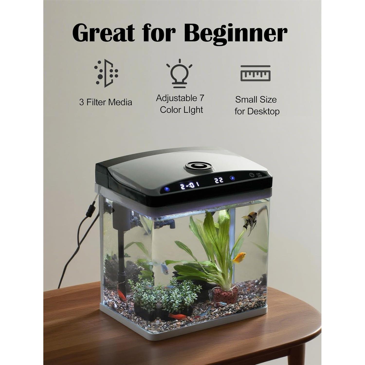 Acuario inteligente ZMULB 11.4L con filtro y luz LED