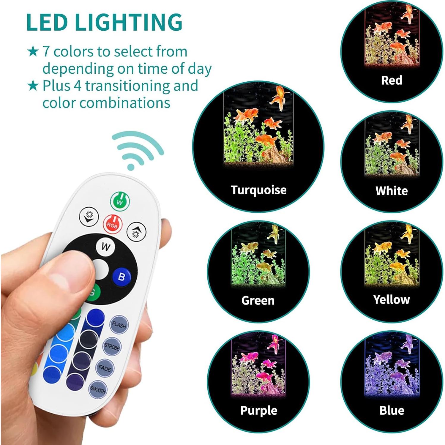 Acuario de Escritorio 3 Galones Zingbabu con Luz LED 7 Colores