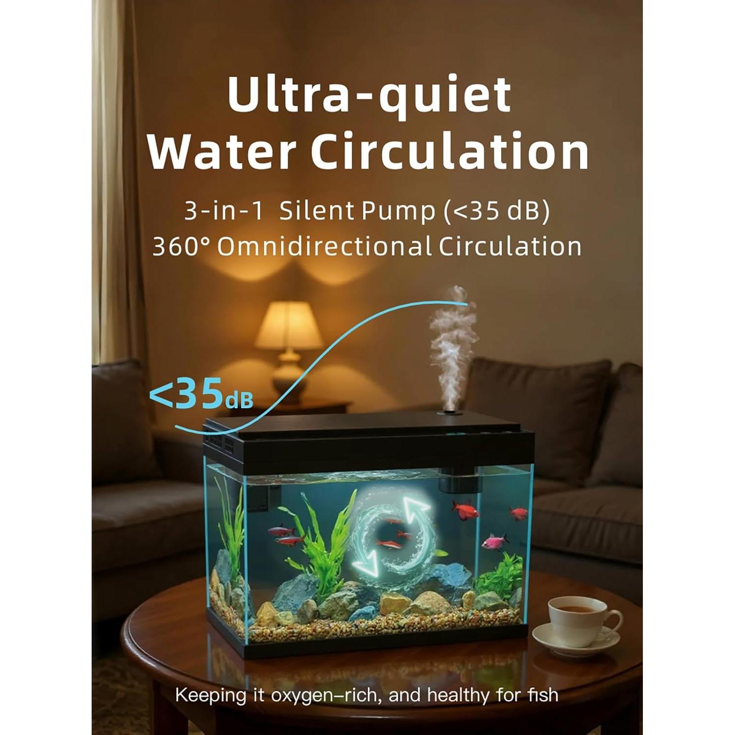 Acuario Inteligente BarkBuddy 9.5L con Humidificador y Luz 7 Colores