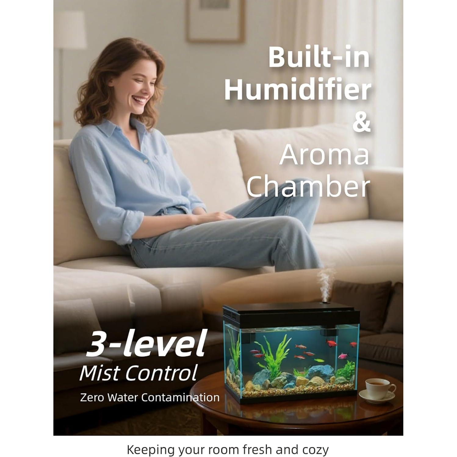 Acuario Inteligente BarkBuddy 9.5L con Humidificador y Luz 7 Colores