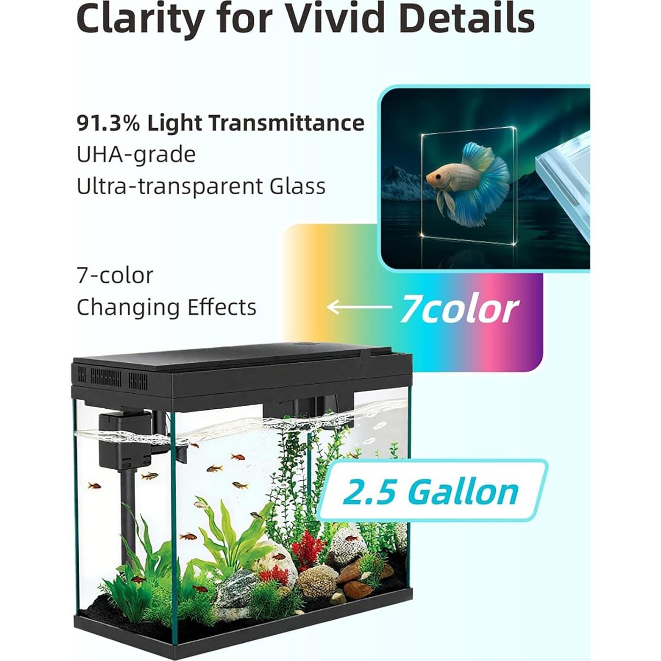 Acuario Inteligente BarkBuddy 9.5L con Humidificador y Luz 7 Colores