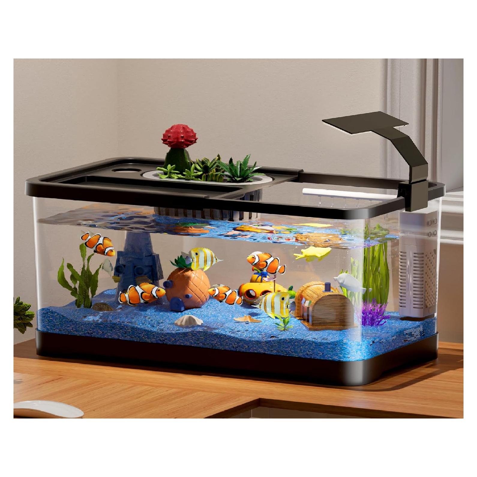 Acuario 20L HYUVCX con Luz LED y Filtro 3 Modos - Negro