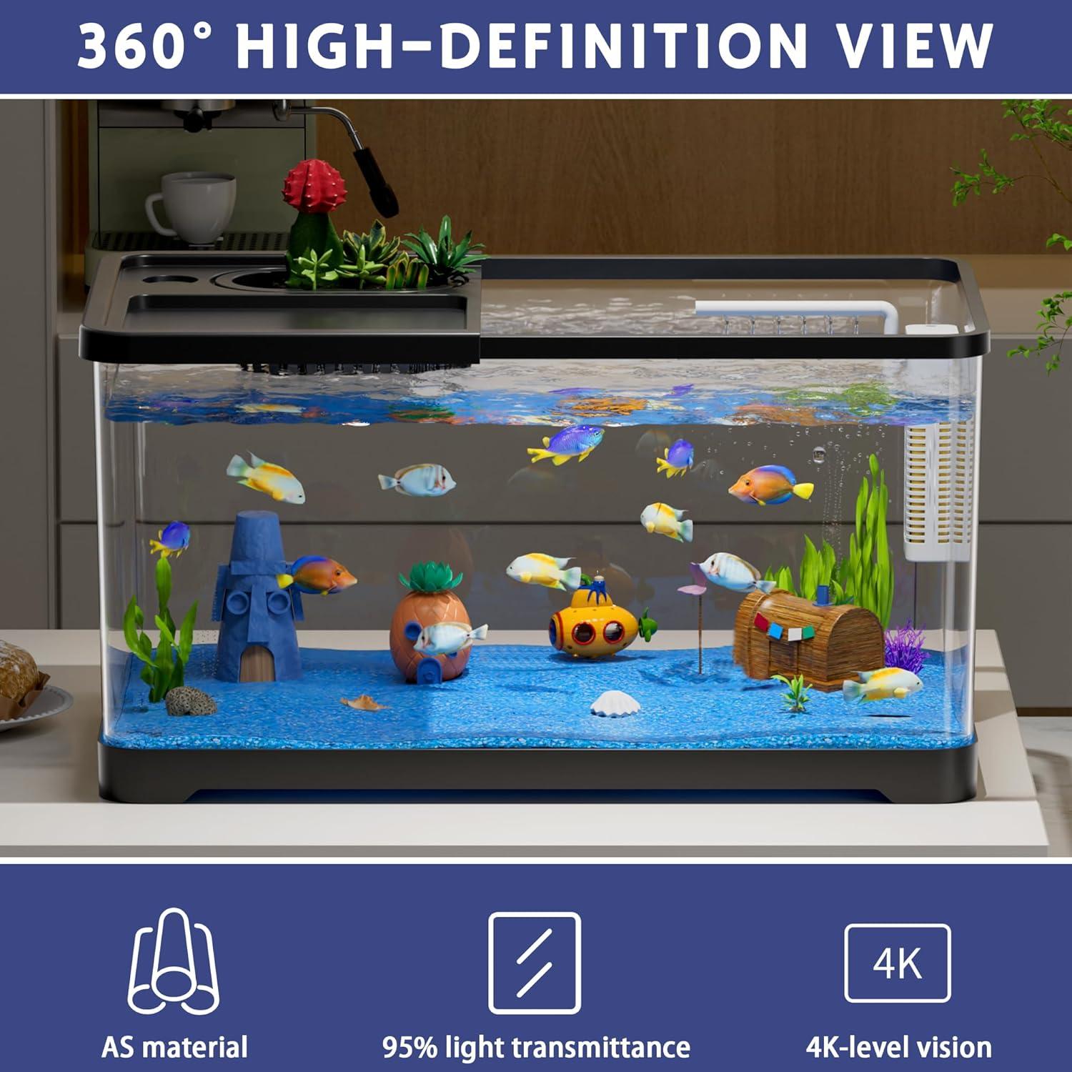 Acuario 20L HYUVCX con Luz LED y Filtro 3 Modos - Negro