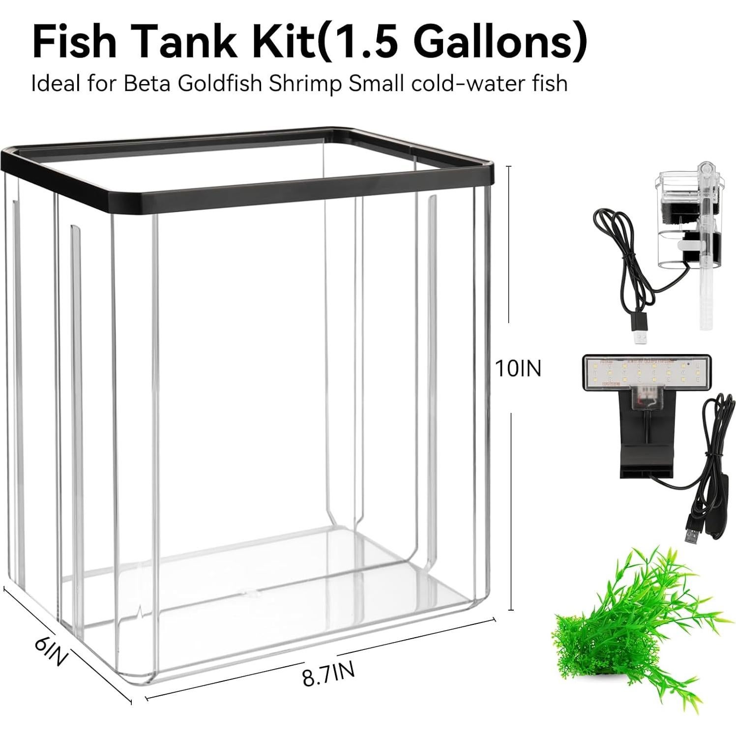 Kit de Acuario 1.5 Galones Wagrvuy con Filtración y LED