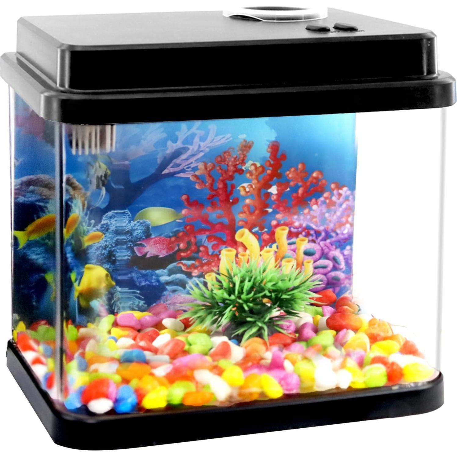 Mini Acuario 1 Galón Toycol con LED 6 Colores y Bomba 3-en-1