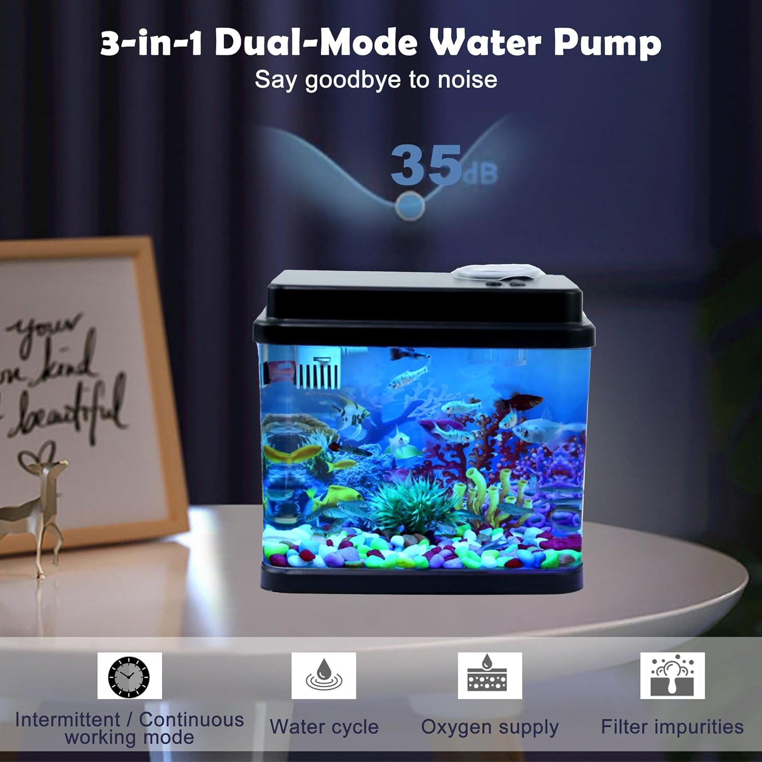 Mini Acuario 1 Galón Toycol con LED 6 Colores y Bomba 3-en-1