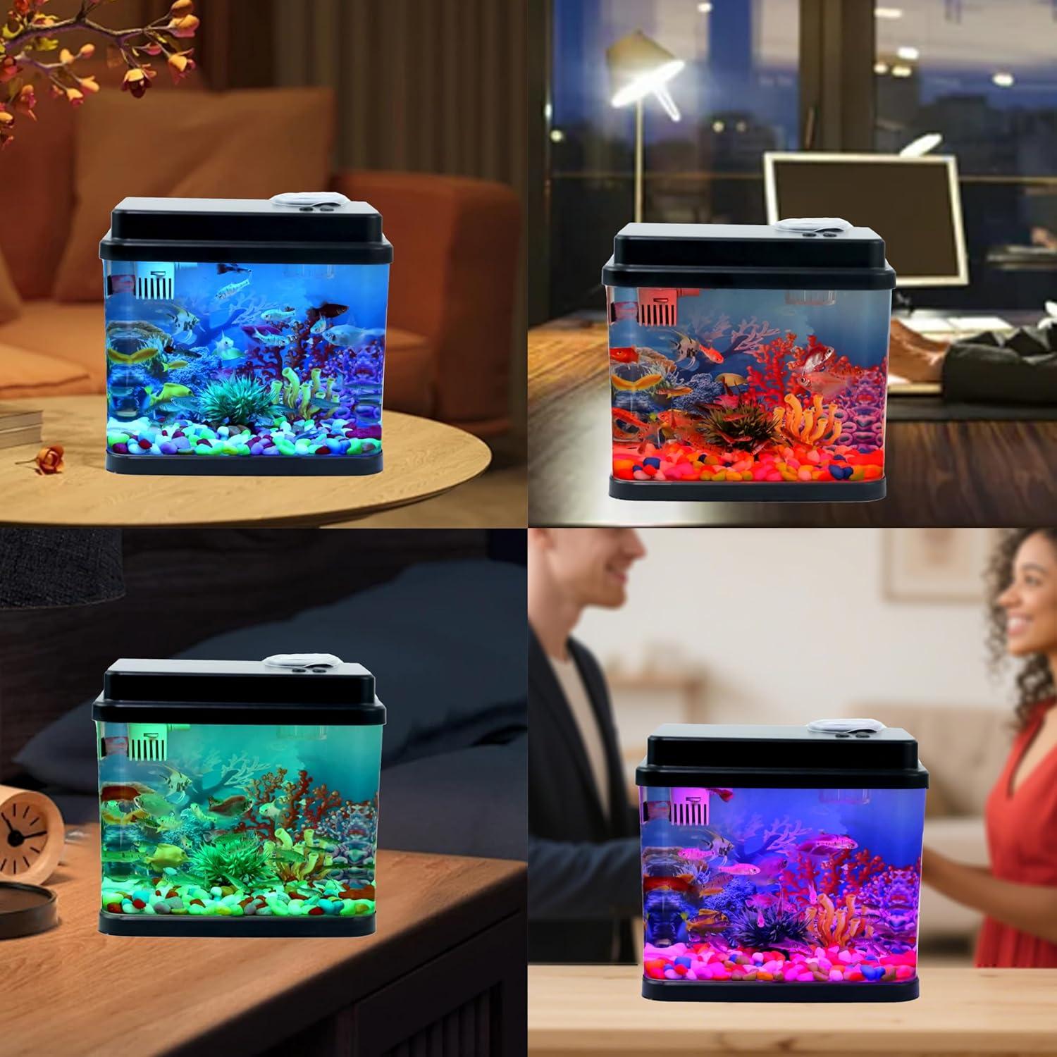 Mini Acuario 1 Galón Toycol con LED 6 Colores y Bomba 3-en-1