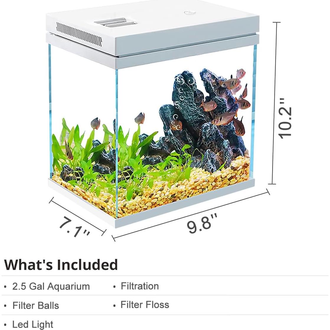 Acuario 9.5L Sundi con Filtro y Luz LED para Agua Dulce