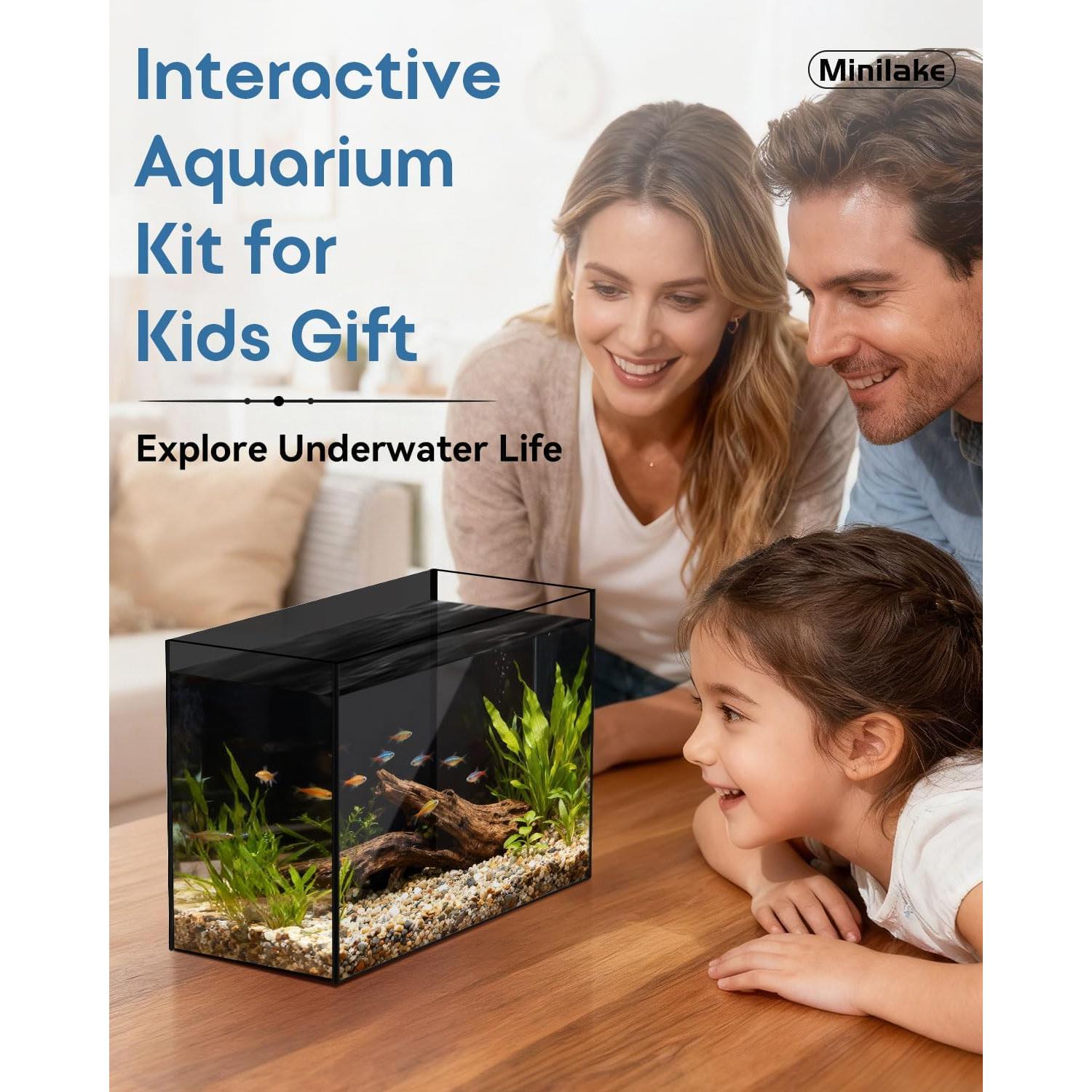 Kit Acuario de Vidrio 9.5 L Minilake con Filtro y Luz LED