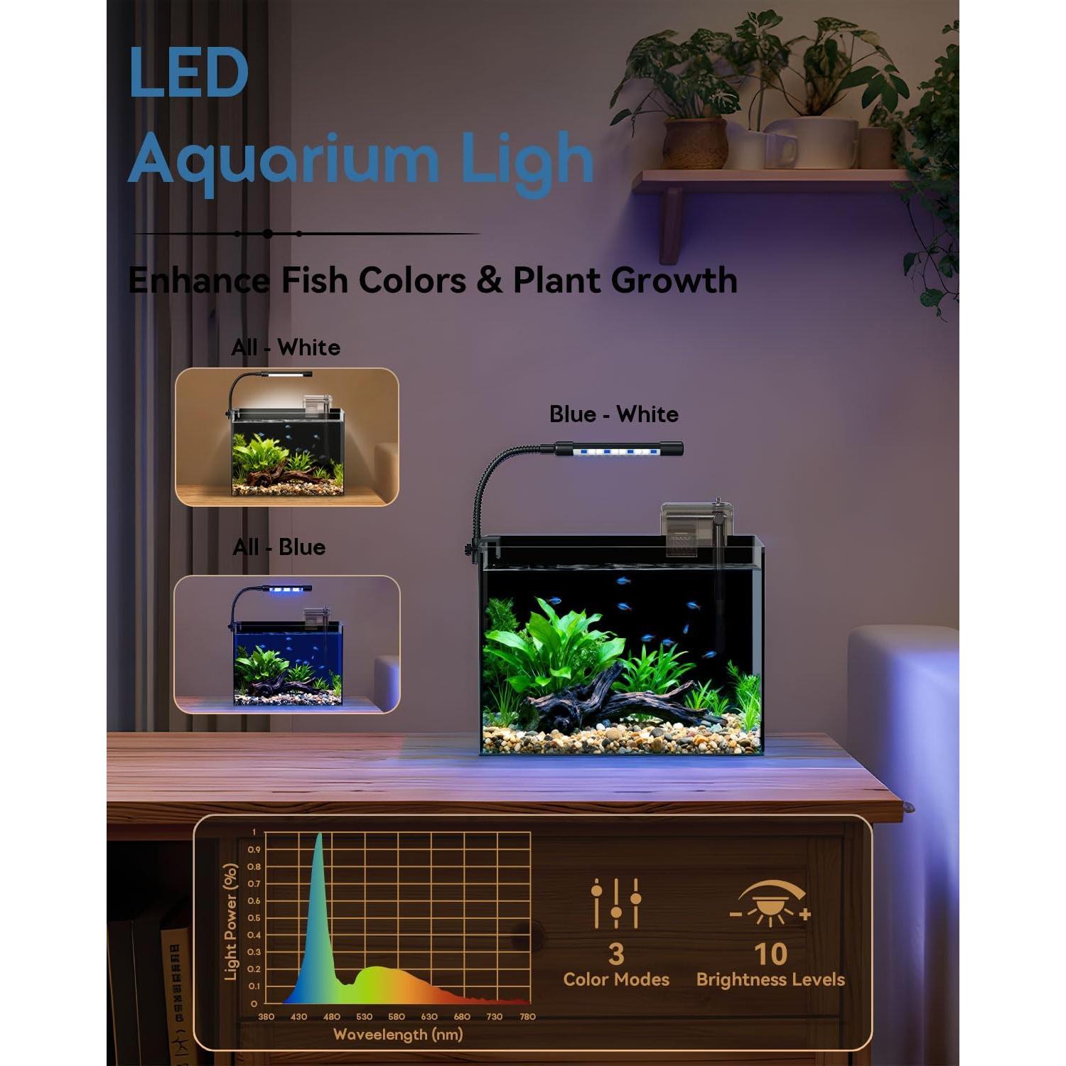 Kit Acuario de Vidrio 9.5 L Minilake con Filtro y Luz LED