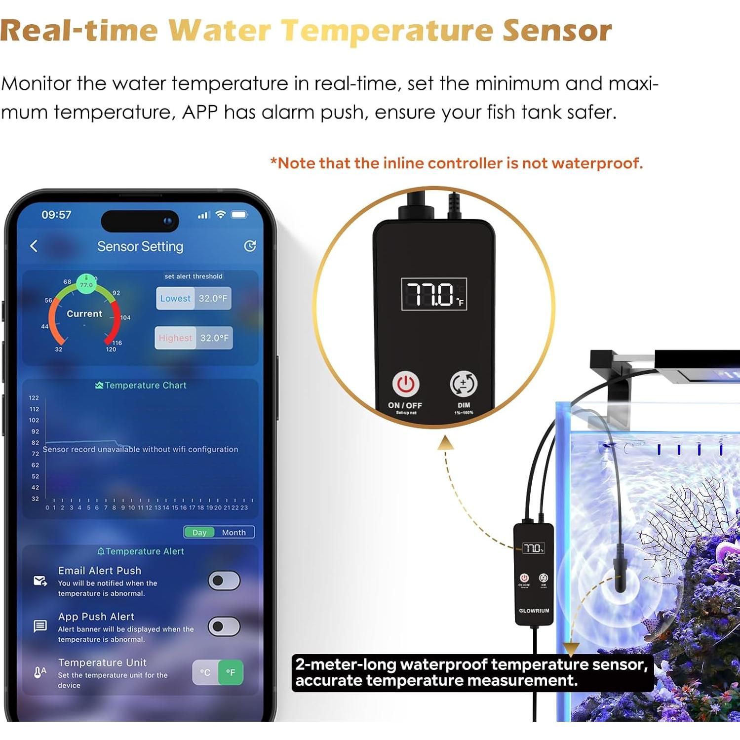 Luz de Acuario GLOWRIUM 121.92-152.4 cm, Control WiFi/Bluetooth