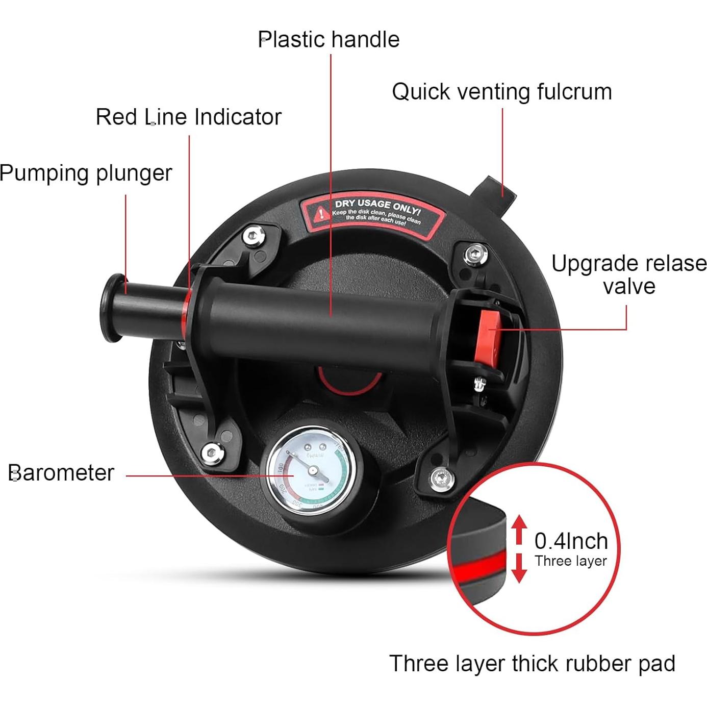 Ventosas de Vidrio DEWINNER 2-Pack 20.32 cm con Manómetro