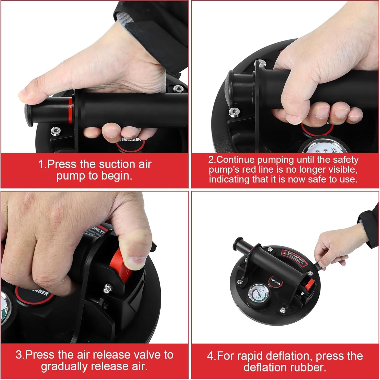 Ventosas de Vidrio DEWINNER 2-Pack 20.32 cm con Manómetro