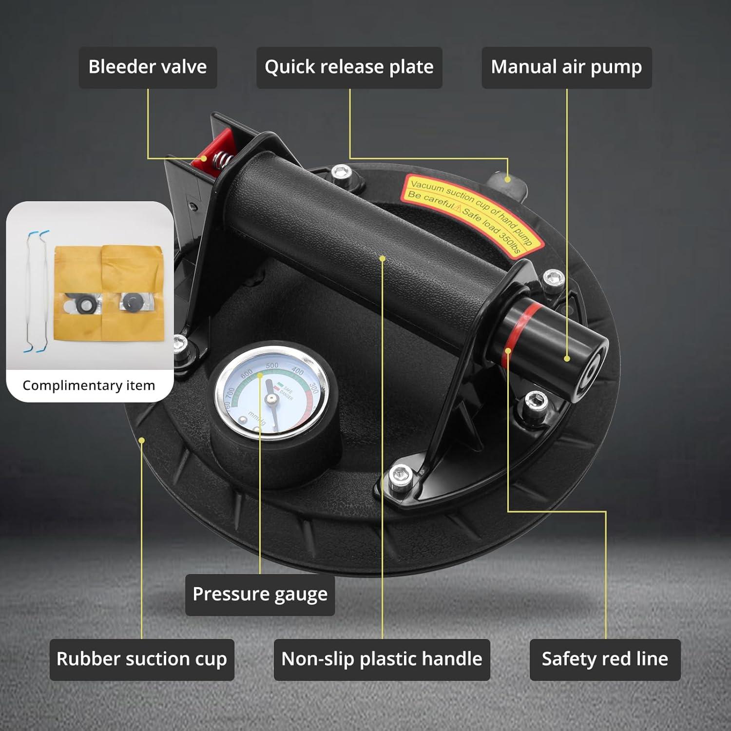 Ventosas de Vidrio MAKERELE 20 cm con Manómetro - 272 kg (2 Pzs)