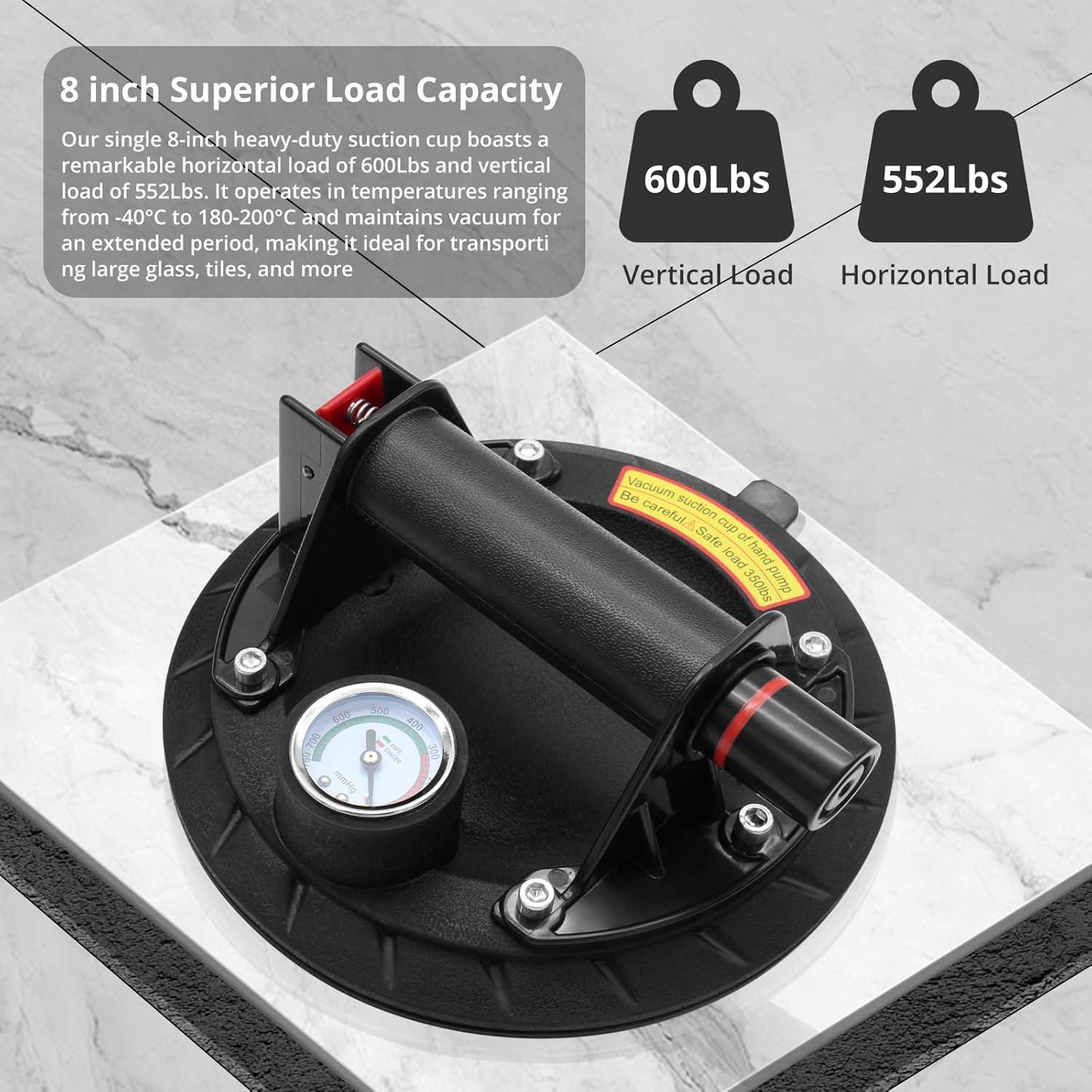 Ventosas de Vidrio MAKERELE 20 cm con Manómetro - 272 kg (2 Pzs)