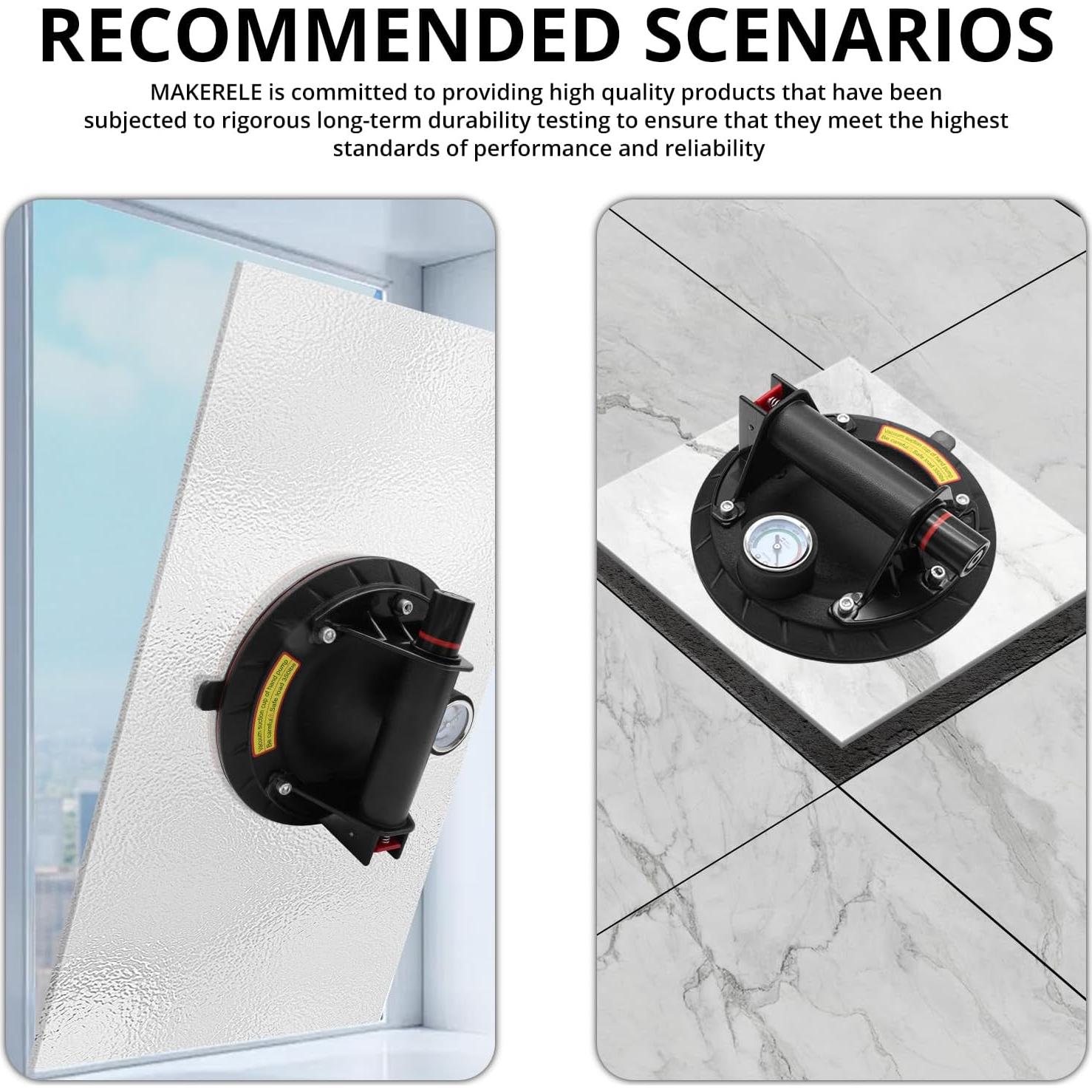 Ventosas de Vidrio MAKERELE 20 cm con Manómetro - 272 kg (2 Pzs)