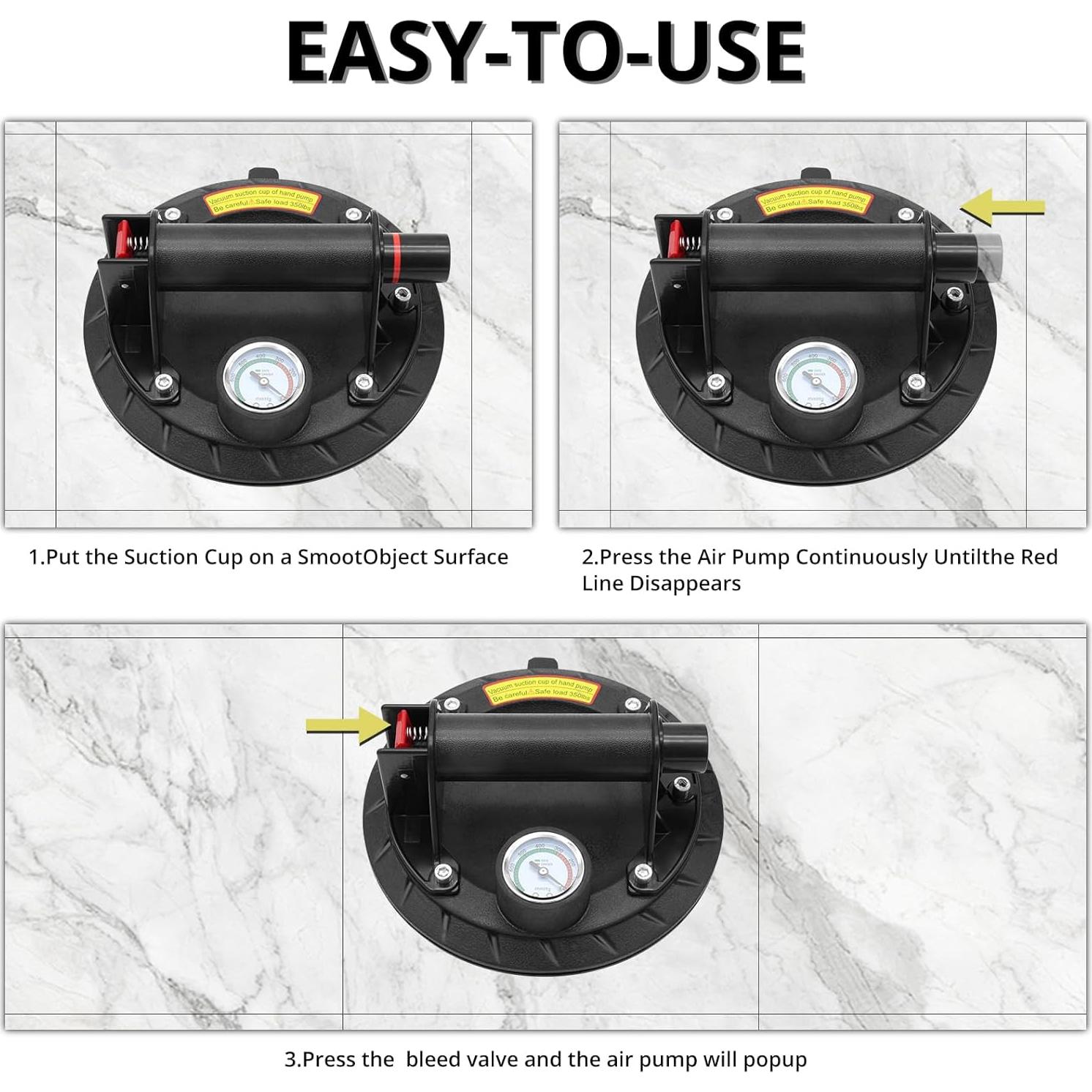 Ventosas de Vidrio MAKERELE 20 cm con Manómetro - 272 kg (2 Pzs)