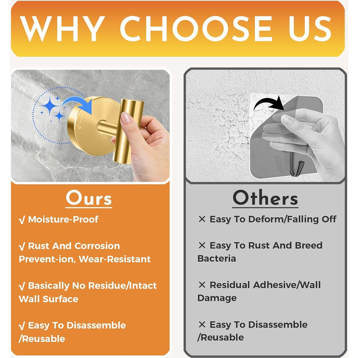 Ganchos de Ventosa CCDANSIYUCR Dorado 4PCS Alta Resistencia