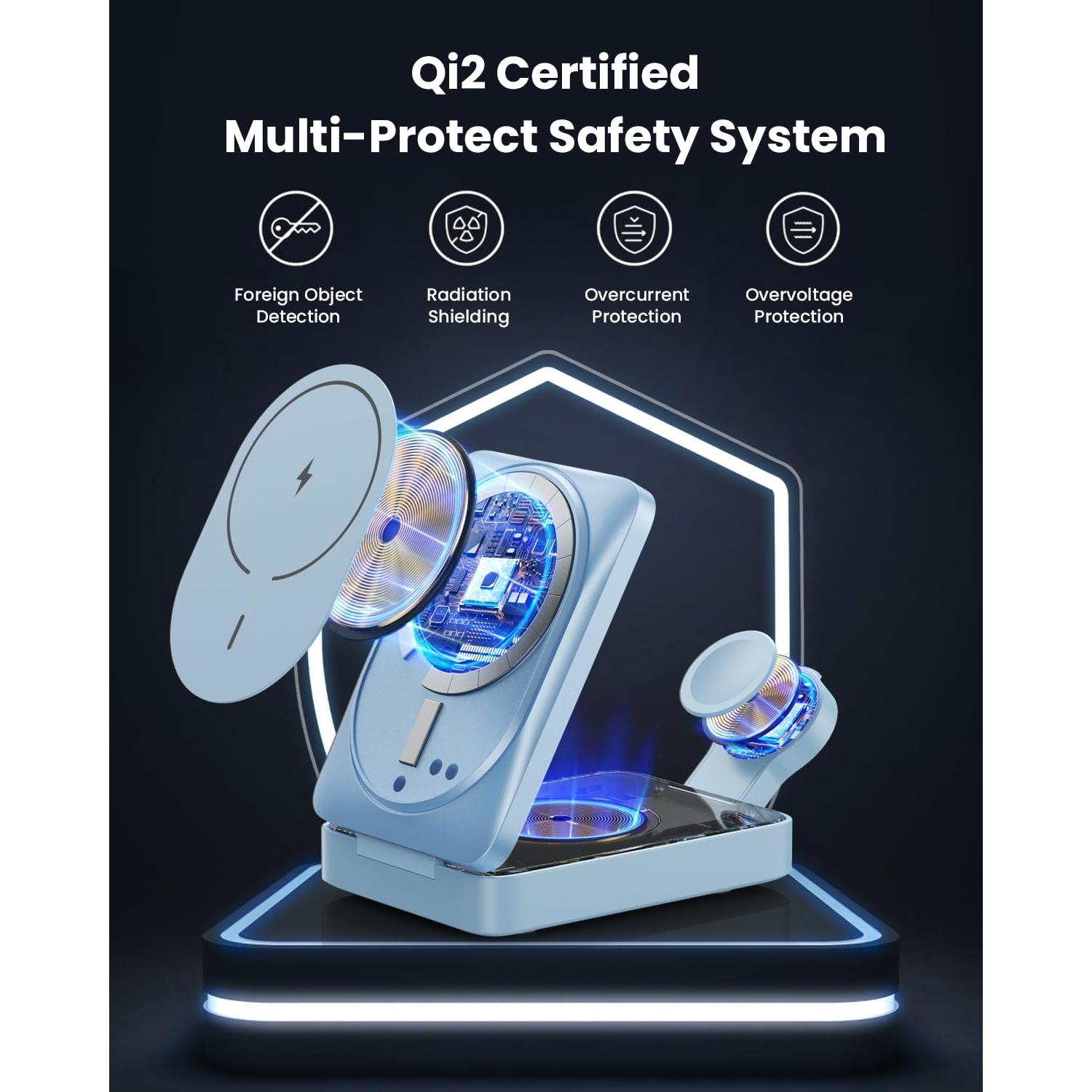 Cargador Inalámbrico 3 en 1 Qi2 15W MagSafe para iPhone