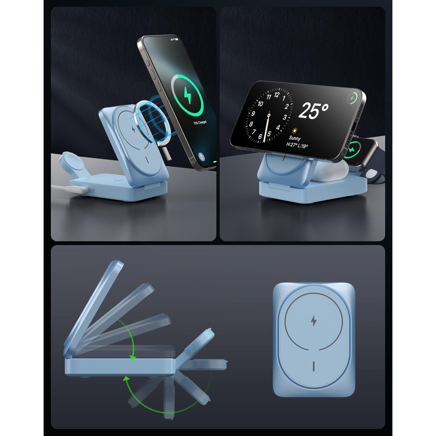 Cargador Inalámbrico 3 en 1 Qi2 15W MagSafe para iPhone