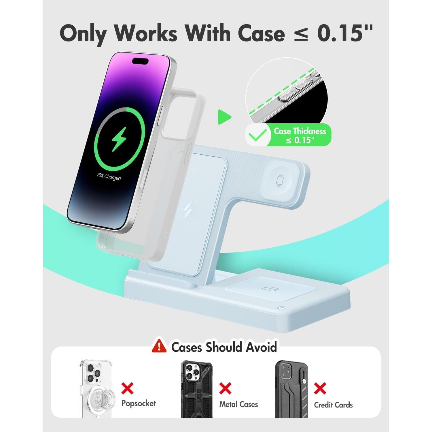 Estación de Carga Inalámbrica 3 en 1 GETPALS Azul para iPhone, Reloj y AirPods