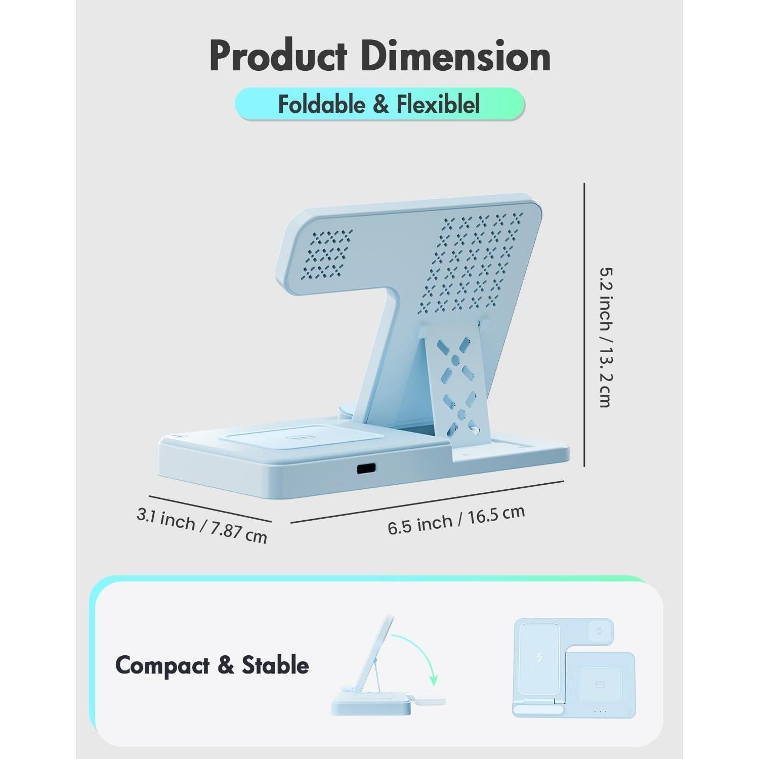 Estación de Carga Inalámbrica 3 en 1 GETPALS Azul para iPhone, Reloj y AirPods